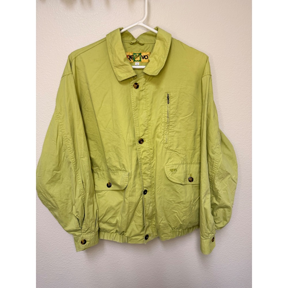 Vintage REVO Lime Green Utility Bomber Jacket Womens Large Full Zip Multi Pocket